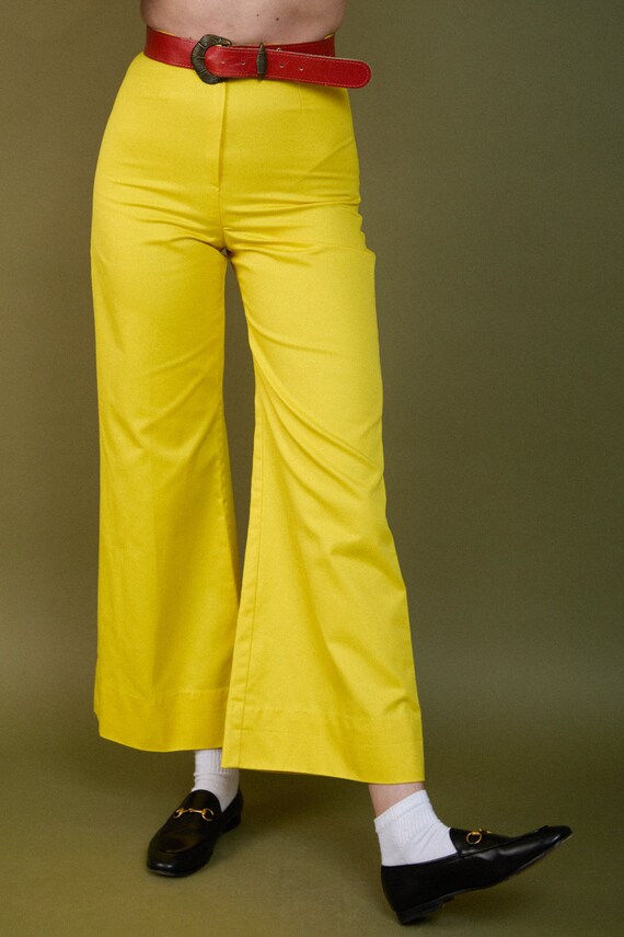 Vintage 1960s 60s Bright Yellow High Waisted Bell… - image 4