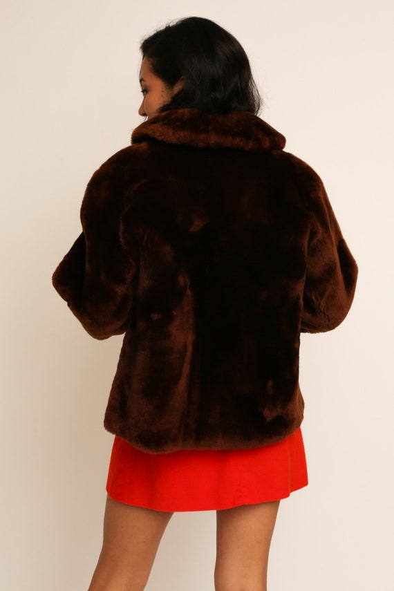 Vintage 1960s 60s Caramel Brown Faux Fur Cropped … - image 8