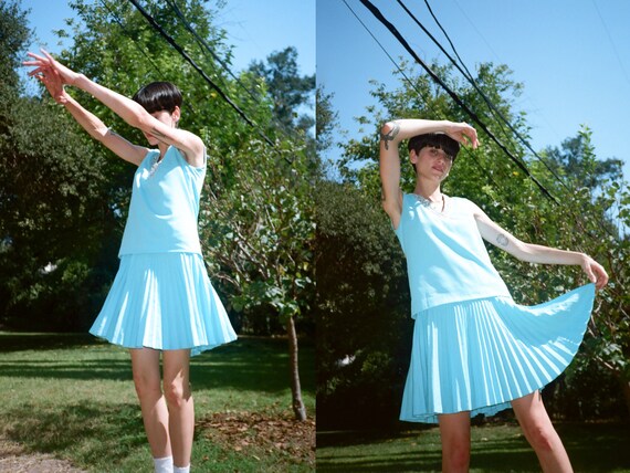 Vintage 1960s 60s 20s Style Baby Blue Swing Skirt
