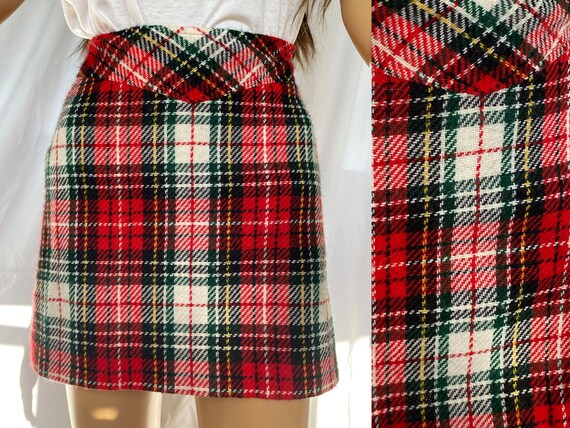 Vintage 1970s Red Tartan Micro Mini Skirt // High
