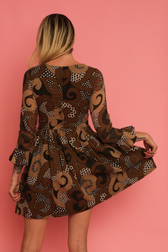 Vintage 1960s 60s Brown Cotton Wild Psychedelic P… - image 8