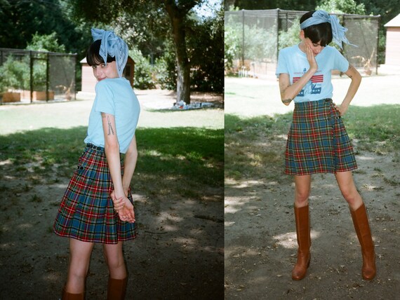 Vintage 1970s 70s High Waisted Tartan Micro Mini W