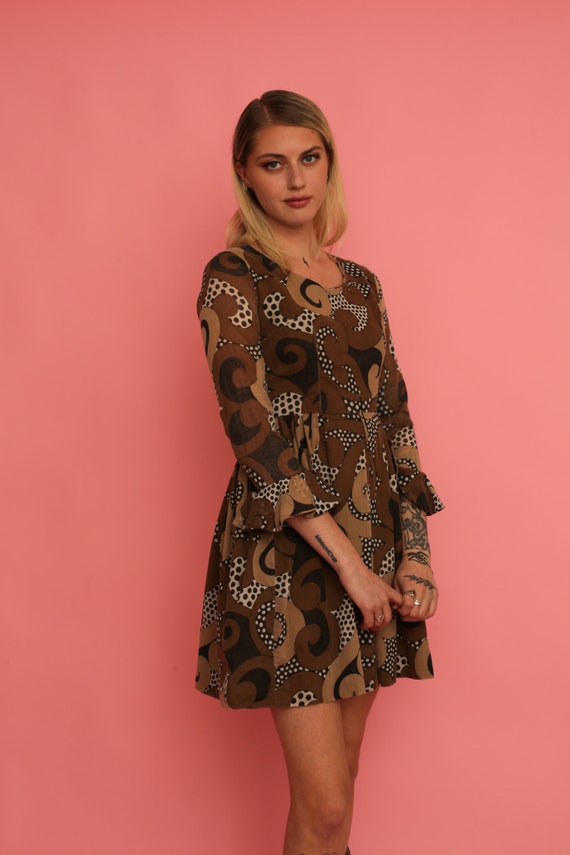 Vintage 1960s 60s Brown Cotton Wild Psychedelic P… - image 2
