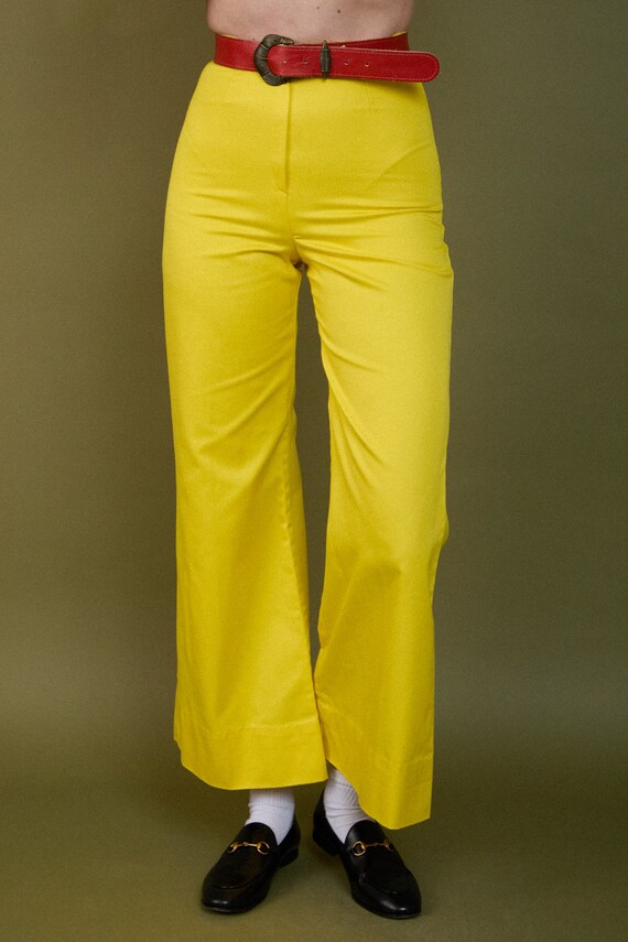 Vintage 1960s 60s Bright Yellow High Waisted Bell… - image 3