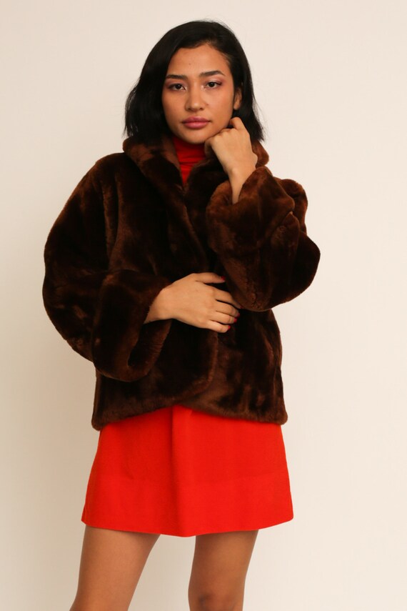 Vintage 1960s 60s Caramel Brown Faux Fur Cropped … - image 2