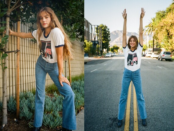 Vintage 1970s 70s Electric Blue Denim Flared Jeans