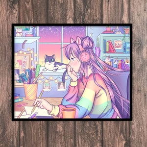 Pastel Vibes Anime Girl Art Print | Kawaii Cute Art Aesthetic | Manga Girl Dreamy Room Art Print