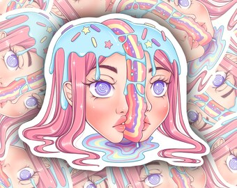 Sugar Rush Candy Girl Sticker | Kawaii Anime Art Sticker | Water Resistant | Cute Pastel Aesthetic | Candy Stars