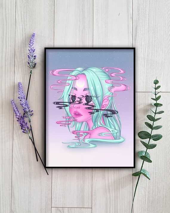 Pastel Vibes Anime Girl Art Print Kawaii Cute Art Aesthetic 