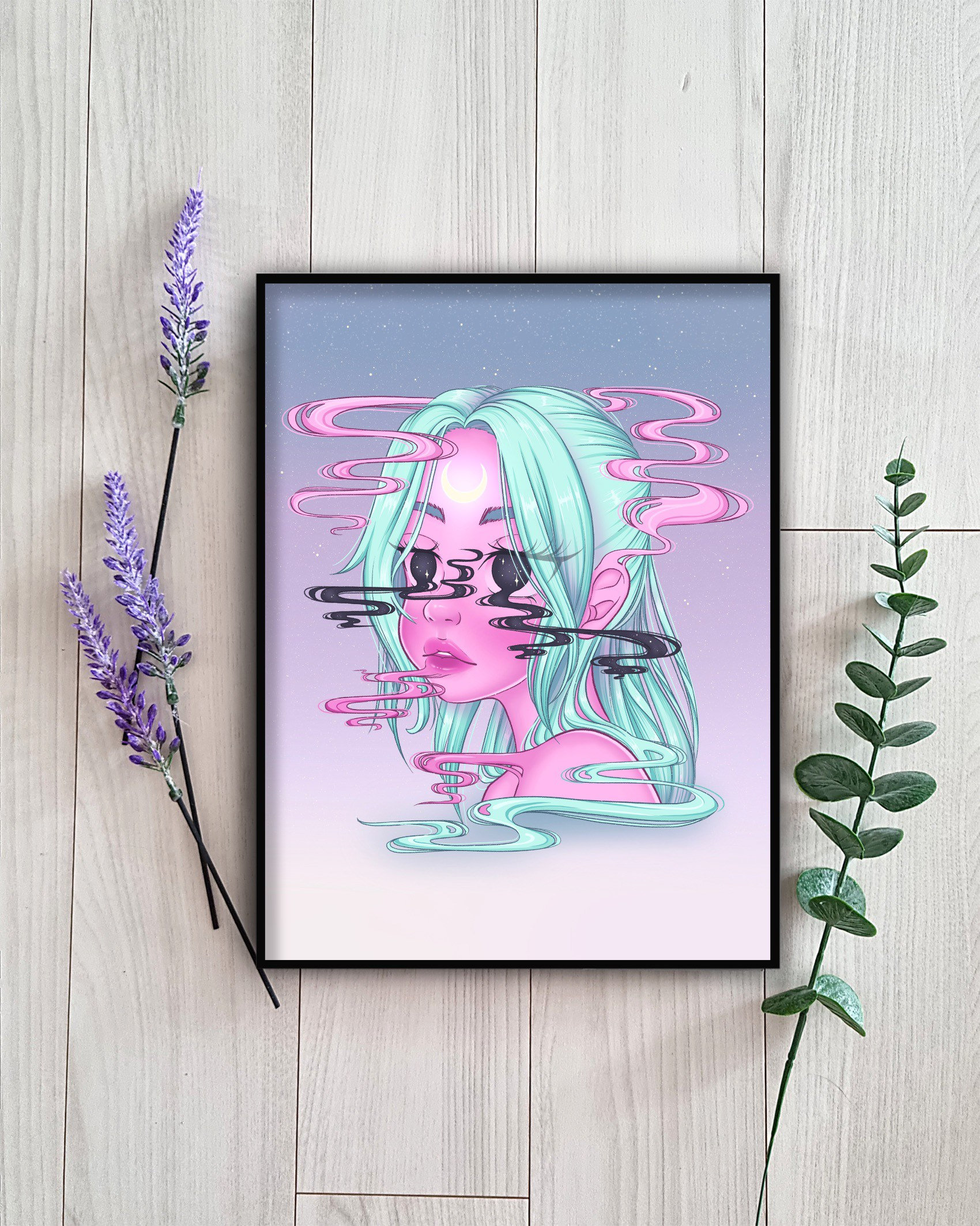 Trippy Drifting Girl Art Print Kawaii Anime Pastel Girl pic