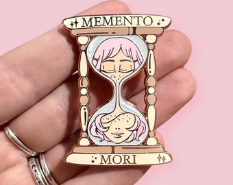 Memento Mori Enamel Pin, Kawaii Anime Girl Lapel Pin, Cute Trippy Hat Pin, Aesthetic Psychedelic Surreal Pin Manga Girl, surrealism