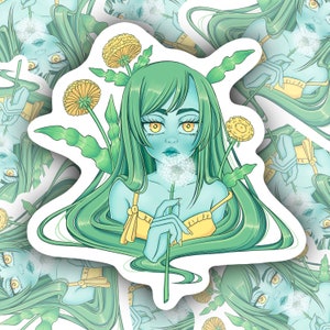 Paardebloem Meisje Sticker | Lord Gris DTIYS Event Entry | Schattige Kawaii Anime Girl | Pastel Vibes en Manga Aesthetics | Bloemen Cottagecore
