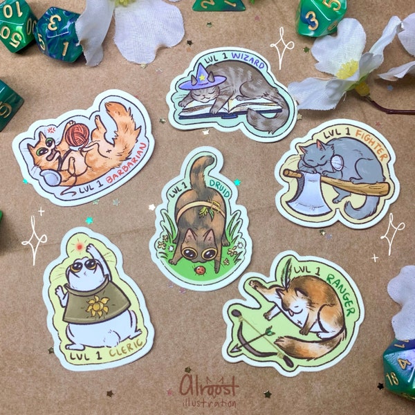 Level 1 D&D Cats, 2in Matte Stickers