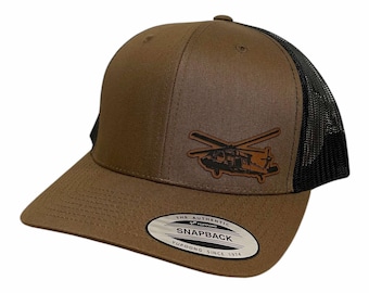 Black Hawk UH-60 Trucker Hat | Genuine Leatherette Patch Hat | Snapback