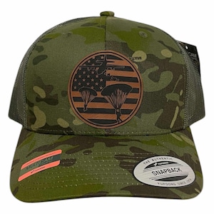 Eagle&#39;s Descent Airborne Infantry Trucker Hat | Genuine Leatherette Patch Hat | Snapback