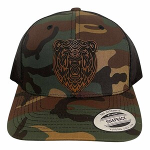Celtic Bear Trucker Hat | Genuine Leatherette Patch Hat | Snapback