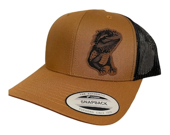 Bearded Dragon Trucker Hat | Genuine Leatherette Patch Hat | Snapback