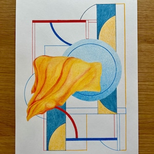 Fabric and Geometry Abstract Pencil Drawing, A4