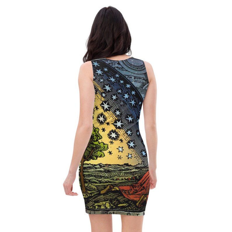 Sun Moon Stars Celestial Dress Witch Dress Bodycon Dress Goth Dress Gothic Dress Pin Up Dress Pencil Dress Alchemy Star Dress Pagan Dress