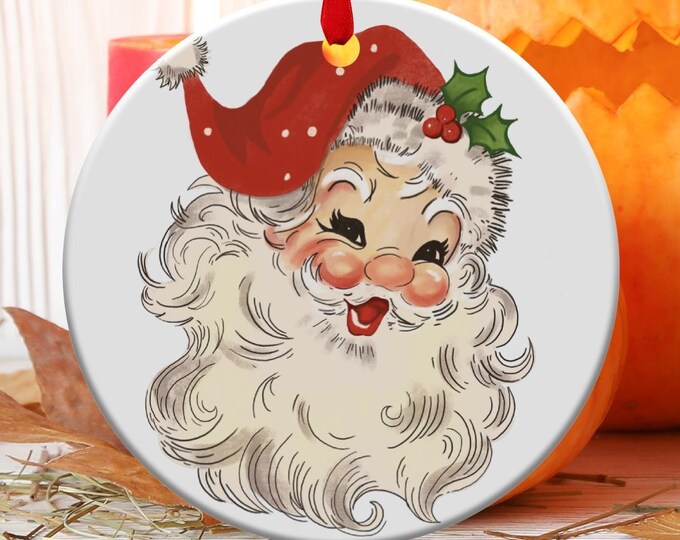 Vintage Santa Ceramic Mug, Cute Vintage Santa Mug, Lumberjack Gift, Christmas Gift Idea for Her, Christmas Gift