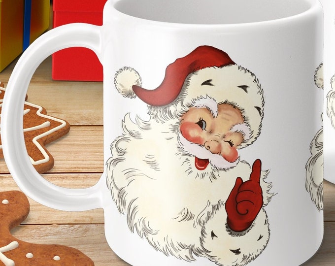 Vintage Santa Ceramic Mug, Cute Vintage Santa Mug, Lumberjack Gift, Christmas Gift Idea for Her, Christmas Gift