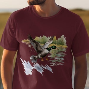 Flying Mallard Duck Illustration T-Shirt, Nature Wildlife Graphic Tee, Outdoor Enthusiast Apparel, Duck Lovers Gift, Birdwatching Shirt