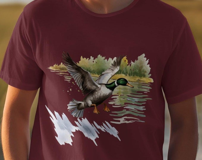 Flying Mallard Duck Illustration T-Shirt, Nature Wildlife Graphic Tee, Outdoor Enthusiast Apparel, Duck Lovers Gift, Birdwatching Shirt