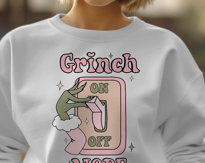 Grinch Mode On Funny Retro Christmas Unisex Crewneck Sweatshirt - Grinch Holiday Apparel, Vintage Holiday Tees, Matching Family Shirts