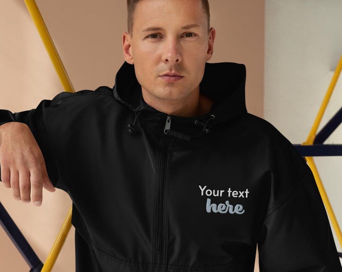 Embroidered Champion Packable Jacket, Custom Embroidery Champion Wind and Rain Resistant Jacket, Custom Embroidery Champion Coat