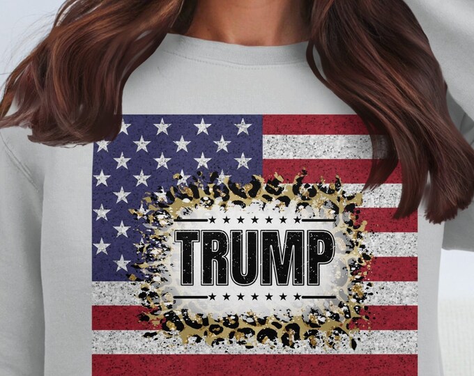 Patriotic Trump T-Shirt, American Flag Trump Tee, Leopard Print Trump Shirt, Graphic Trump Apparel, Trump Supporter Shirt