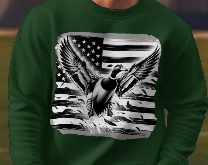 Patriotic Duck Print T-Shirt, American Flag Duck Graphic Tee, Unique Duck Art Shirt, 4th of July Duck Shirt, USA Themed Duck Tee