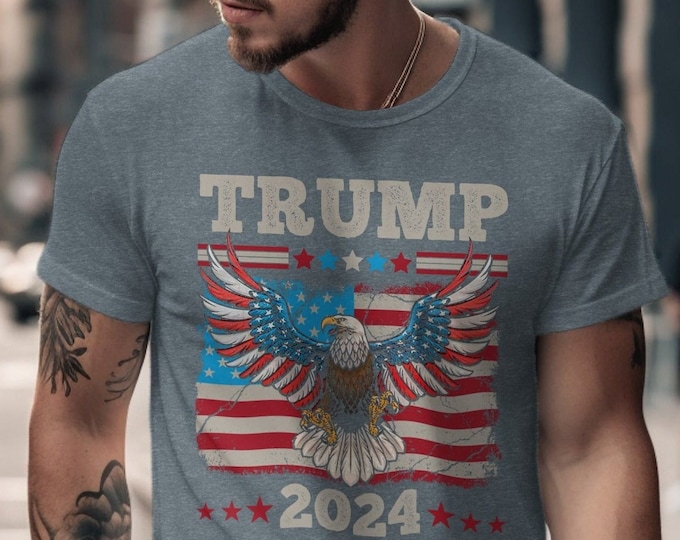 Trump Mens 2024 T-Shirt, Take America Back, Patriotic Eagle Shirt, Vintage Style Political Tee, USA Flag Graphic T-Shirt, Election Apparel