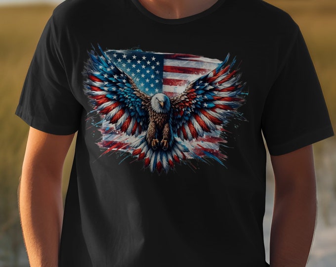 American Flag Eagle T-Shirt, Patriotic Bald Eagle Shirt, USA Flag Wings Tee, 4th of July Shirt, American Pride T-Shirt, Freedom Shirt