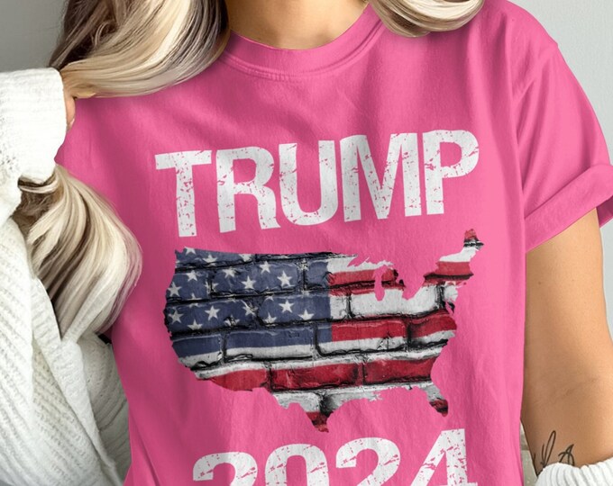 Trump 2024 Flag T-Shirt, Comfort ColorsTrump USA Flag Shirt, Patriotic Flag Shirt, Political Election 2024 Tee, Trump 2024 Tote bag
