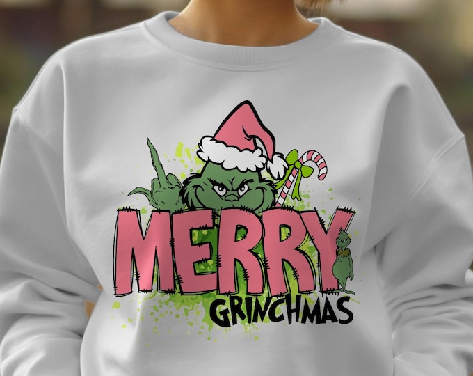 Pink Retro Christmas Unisex Crewneck Sweatshirt - Vintage Grinchmas Holiday Apparel, Grinch unisex Sweatshirts, Matching Family Shirts