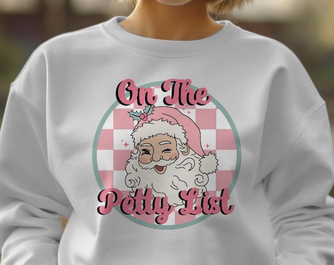 Pink Retro Dolly Christmas Unisex Crewneck Sweatshirt - Vintage Santa Holiday Apparel, Vintage Holiday Tees, Matching Family Shirts