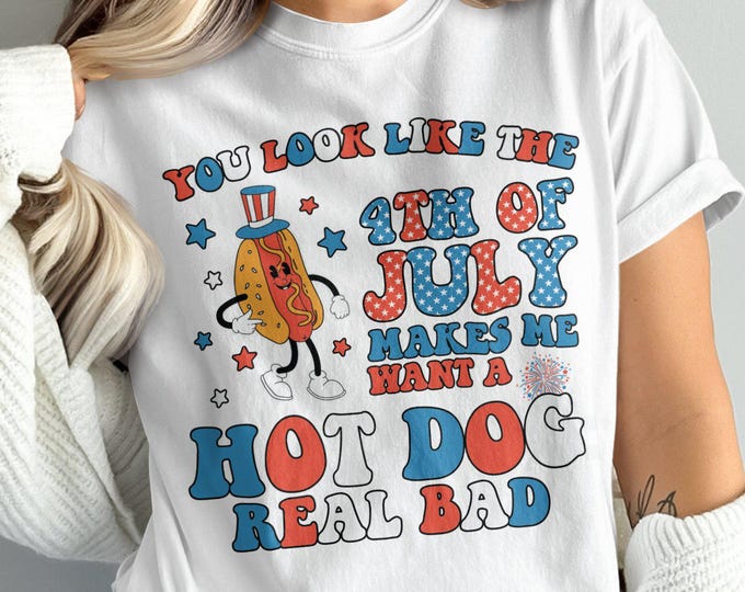 Comfort Colors Hot Dog Retro Funny 4th of July T-Shirt, Patriotic Tee, Independence Day Shirt, USA Theme T-Shirt, American Pride Shirt,