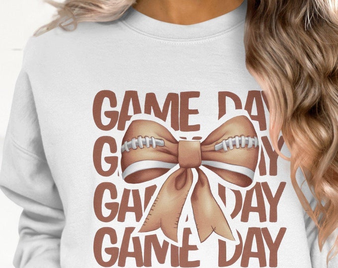 Coquette Football Game Day Sweatshirt, Cute Bow Football Hoodie, Cozy Game Day Clothing, Football Fan Apparel, Football Mom Shirt, Cheer Mom
