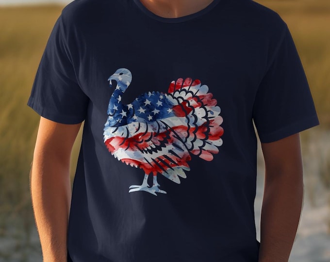 Patriotic Turkey T-Shirt, American Flag Turkey Shirt, 4th of July Turkey Top, Thanksgiving Outfit, USA Pride Tee, Holiday Apparel