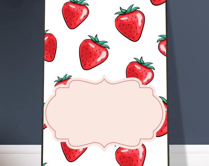Custom Name Strawberry Matte Paper Metal Framed Poster Cottagecore Wall Decor for Nursery Decor College Strawberry name framed poster