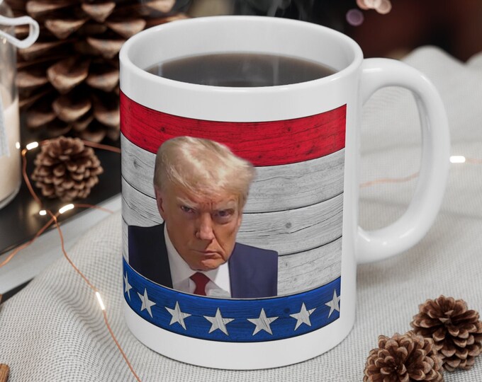 Trump Mug Shot, Trump Patriotic Mug, Justice For All, Trump 2024 Mug, Liberal Souvenir,