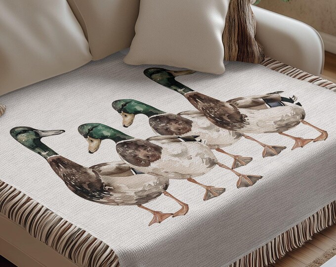 Mallard duck pattern woven blanket, Mallard Duck Decor Wall Tapestry, Duck lover gift, Vintage Duck Woven Blanket 60 x 80 in woven  throw,