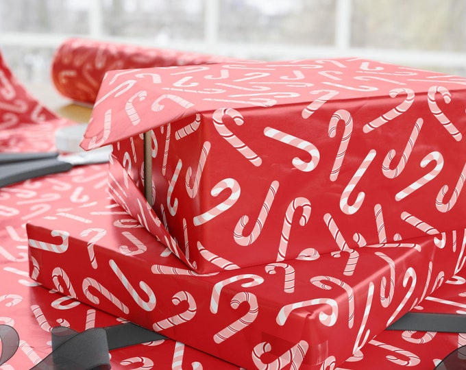 Red & Pink Candy Cane Christmas Wrapping Paper: {Gift Wrap, Birthday, Holiday, Christmas} Custom Gift Wrap, Candy Canes Holiday Paper