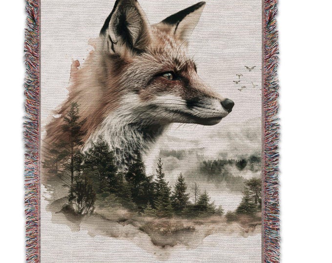 Woodland Fox Blanket, Cozy Forest Animal Throw, Nature Inspired Blanket, Mountain Wildlife Decor, Soft Plush Blanket for Couch or Bed