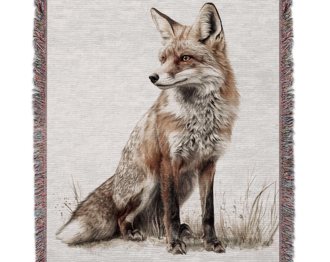 Beautiful Fox Woven Blanket, Realistic Nature Inspired Tapestry Throw, Rustic Wildlife Cabin Decor, Woodland Nursery, Gift for Fox Lover