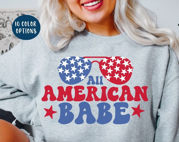American Babe Retro July 4th Cute Sweatshirt For July 4th Retro Mama Sweatshirt for 4th of July Patriotic Sweatshirt