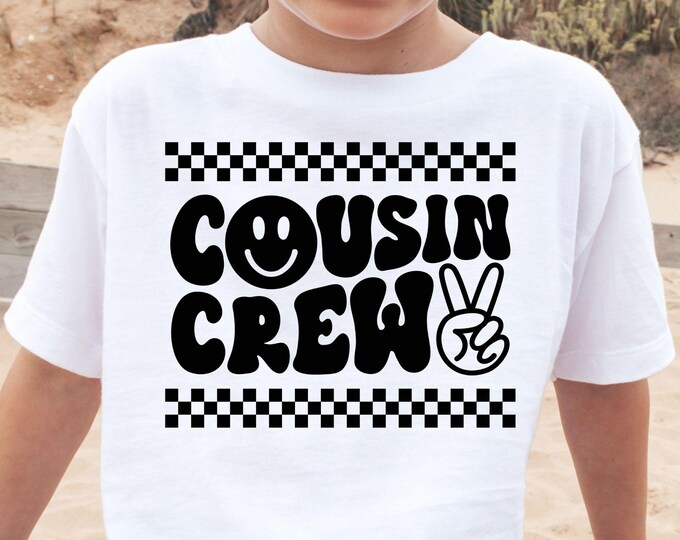 Cousin Crew T-Shirt, Family Matching Shirt, Fun Graphic Tee, Casual Shirt with Smiley, Peace Sign Tee, Ideal Gift for Cousins