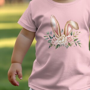 Niedliches Häschenohren-Blument-Shirt, charmantes Häschenohren mit Blumen-Grafik-T-Stück, Ostern unter dem Motto niedliches Tierhemd, Frühlingsmode