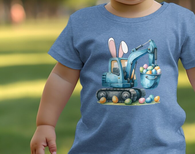 Excavator Bunny Easter Eggs TShirt, Cute Bunny with Excavator Easter Shirt, Easter Eggs Basket Graphic Tee, Easter Bunny Gifts