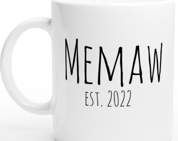 Memaw Custom Skinny Font  White 11oz Ceramic Mug, Mimi Mug Custom with year, Grandparent gift, custom mug